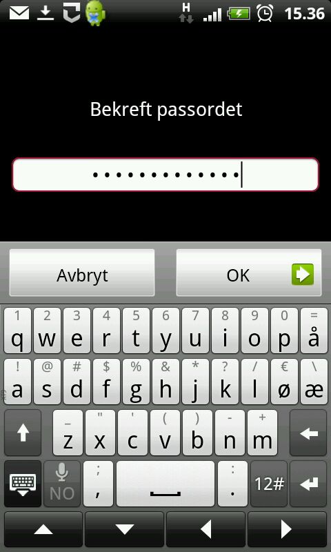 Android-telefon innstillinger sikkerhet skjermlås passord bekreft.jpg
