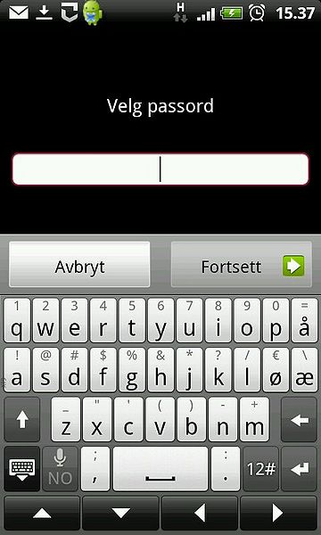 Fil:Android-telefon innstillinger sikkerhet skjermlås passord skriv.jpg