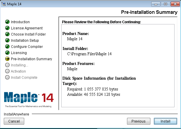 Fil:Maple14 installasjon summary.png